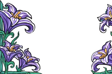 Lilac lilies form ornate decorative border