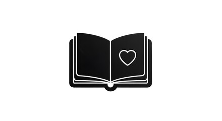 Open book with heart symbol love of reading concept illustration.