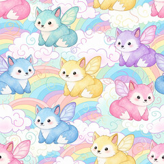 Fantasy Cats Seamless Pattern 08