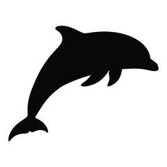 Majestic black silhouette dolphin leaping gracefully through clear water ocean
