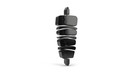Abstract black kebab skewer with sliced ingredients on white background.