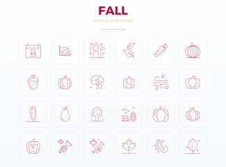 24 128x128 Vector Icons for Fall with PIXEL Perfect Thin Line clarity