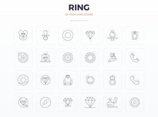 24 PIXEL Perfect Vector Icons themed around Ring in 128x128 Thin Line format
