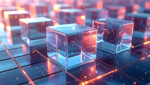Abstract translucent cubes on a grid (1)