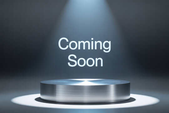 Exciting new product launch announcement glowing on stage with spotlight, building anticipation for what's next