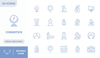 20 PIXEL Perfect Vector Icons themed around Cosmetics in 128x128 Bold Line format