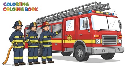 Firefighters coloring book illustration
