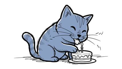 Cat's Birthday Celebration: An adorable illustration of a cat enjoying a birthday cake, embodying cheerfulness and a sense of playful festivities. 