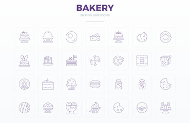Bakery Vector Icon Collection with 28 128x128 Thin Line Designs