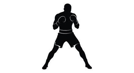 Silhouette of a boxer in a fighting stance ready for competition