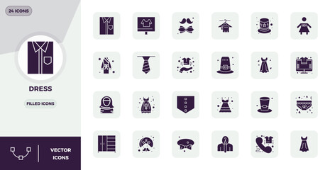 24 Glyph Filled PIXEL Perfect Designs for Dress 128x128 Vector Icons