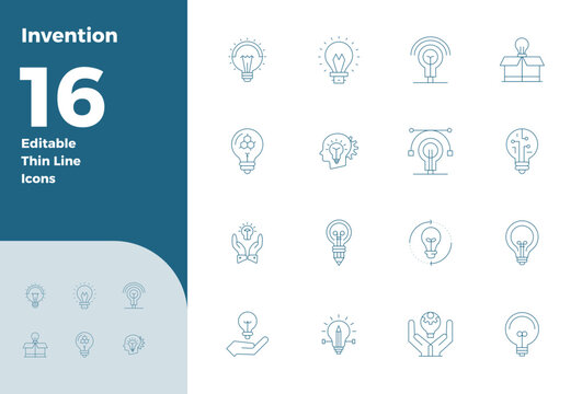 Invention Design Vector Icons featuring 16 PIXEL Perfect Thin Outline Style