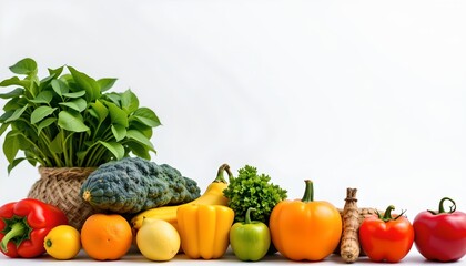 A variety of fresh produce arranged in a visually appealing lineup.