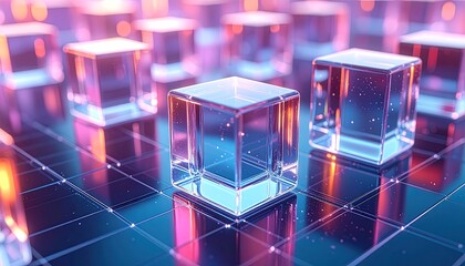 Abstract translucent cubes on a grid