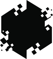 Distorted geometric cube with pixelated edges, glitch effect, error