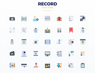 35 PIXEL Perfect 128x128 Vector Icons for Record in elegant Flat design