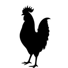 Silhouette of a Rooster: Detailed Black Rooster Icon on White Background