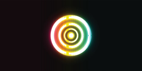 Abstract neon circle design with concentric rings of vibrant colors.