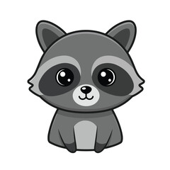 Cute gray cartoon raccoon illustration suitable for childrens books, prints, apparel, and stationery with a playful woodland theme.