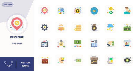 Revenue Vector Graphics featuring 24 Flat PIXEL Perfect 128x128 Designs