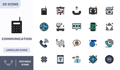 20 Lineal Color Filled Vector Icons designed for Communication in 128x128 PIXEL Perfect format