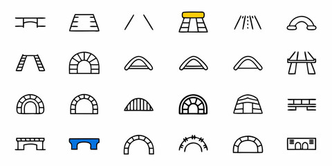 Illustration of various bridge designs and archway structures in a simple line art style format