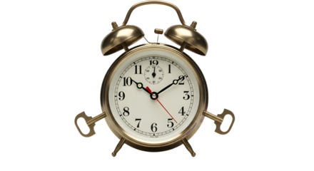 Antique brass alarm clock with time running out isolated PNG with Transparent Background