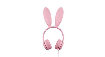 Pink bunny ears headband headphones for listening to music isolated PNG with Transparent Background