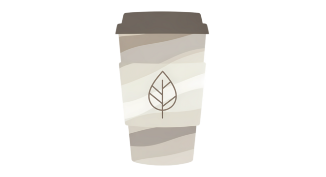 Aesthetic illustration of a takeaway coffee cup with a leaf design, neutral colors. - Powered by Adobe