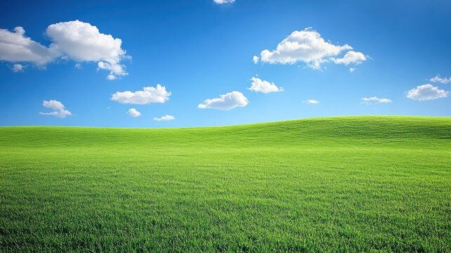 Lush green field under a vibrant blue sky