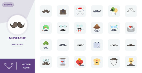 24 PIXEL Perfect Flat Vector Icons designed for Mustache Interface