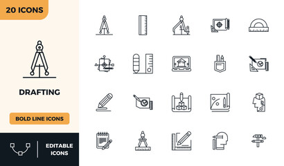 Drafting PIXEL Perfect Vector Set with 20 128x128 Bold Line Icons