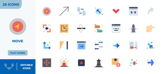 Move Vector Graphics Pack including 28 Flat Colorful 128x128 PIXEL Perfect Icons