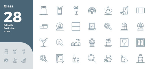 28 Bold Line PIXEL Perfect 128x128 Vector Icons from Glass Suite