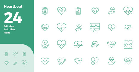 24 128x128 Bold Line Vector Icons optimized for Heartbeat PIXEL Perfect display