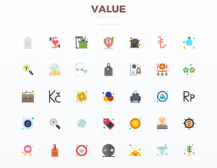 35 Flat Vector Icons from Value in 128x128 PIXEL Perfect Quality