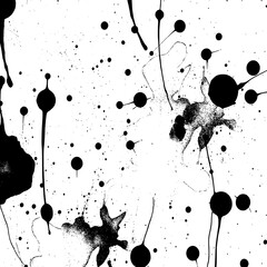 Abstract Ink Splatter: Black Ink Blots and Drips on White Background