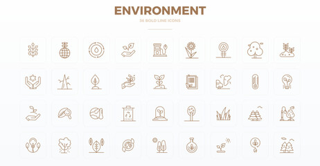 Environment Vector Icon Library with 36 Bold Outline 128x128 PIXEL Perfect Designs
