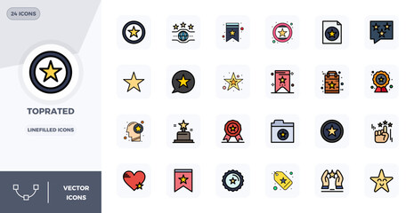 TopRated Vector Icon Collection featuring 24 PIXEL Perfect 128x128 Lineal Filled Flat Designs