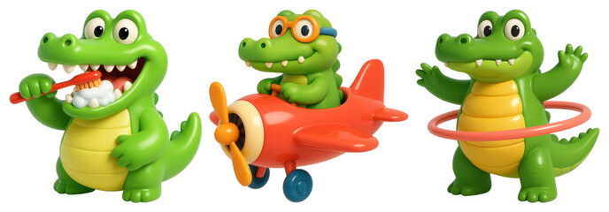 PNG Playful cartoon crocodile adventures, element set on transparent background