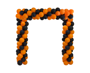 Front view orange and black halloween balloon archway isolated