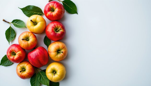 A group of fresh apples, likely newly harvested, with vibrant red and green hues against a white background