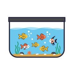 Aquarium featuring six fish, plants, sandy bottom. Perfect for aquatic, pet, aquatic store brochures, pet shop websites, educational material.