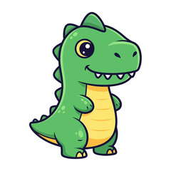 Adorable Cartoon Green Dinosaur with Big Eyes and Spikes.
