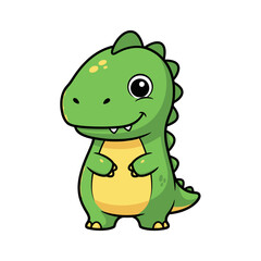 Obraz premium Adorable Cartoon Green Dinosaur with Big Eyes and Yellow Belly.