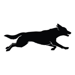 Dynamic black silhouette of a dog running with energy and speed