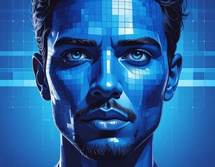 Digital portrait of a man with a pixelated face