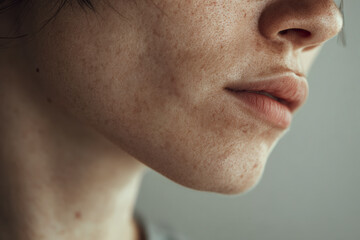 Close-up of a woman's face in natural light.