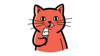 Cat's Sweet Treat: Whimsical illustration of a cheerful cat indulging in a delightful ice cream cone, showcasing simple joy and the sweetness of life.