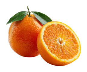 Fresh orange slice and whole fruit nature food isolated on transparent background